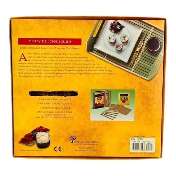 NIB Sushi With Style Book & Gift Set: Bamboo Mat, Chopsticks & Serving Paddle - Picture 3 of 3